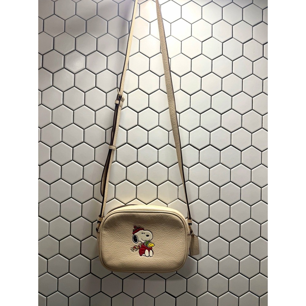 Coach x Peanuts Snoopy Beige Small Crossbody Bag Zip Closure Detachable Strap